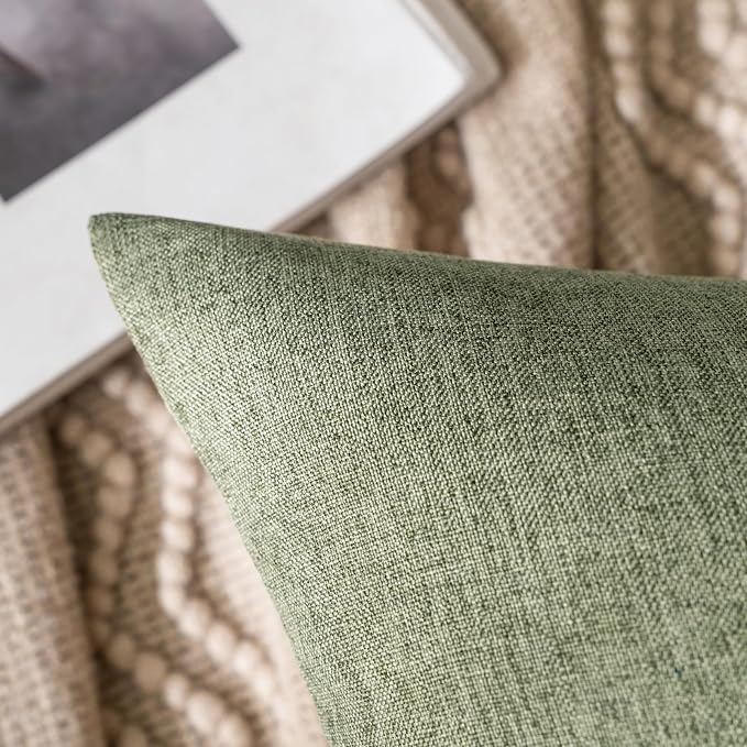 MIULEE Pack of 2 Decorative Outdoor Solid Waterproof Throw Pillow Covers Faux Linen Garden Farmhouse Cushion Cases for Patio Tent Balcony Couch Sofa 16x16 Inch Dark Green