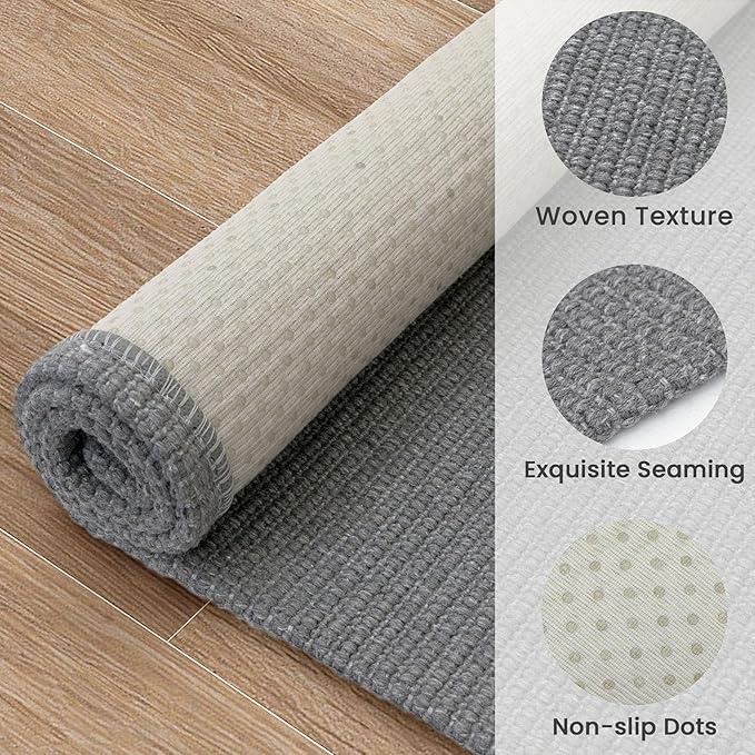 EARTHALL Washable Runner Rug 3x7 Ft Non Slip Runners for Hallways Wide Cotton Rubber Backed Kitchen Runner Braided Indoor Floor Carpet Runners for Entryway, Hallway, Kitchen, Bedroom, Charcoal Gray