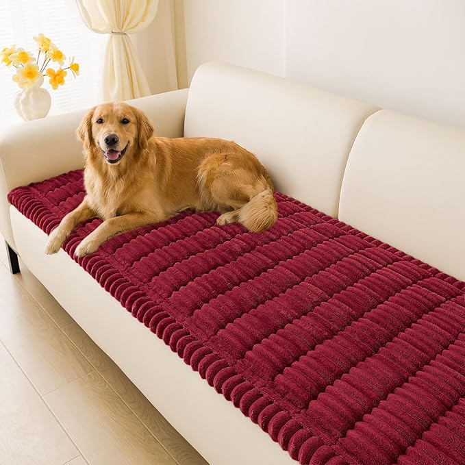 hyha Couch Cover for Dogs Washable, Non Slip Thick Flannel Sofa Protector, Pet Friendly Plush Furniture Cover for Sectional Sofa & Loveseat (Red, 27.6" x 82.7")