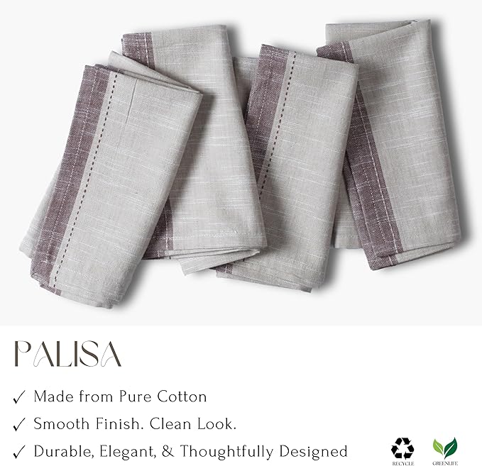 Palisa Cotton Cloth Dinner Napkins Set of 4 Contrast Boarder Napkin for Dinning Table Linen Decor Everyday Party Use Wedding Reception Farmhouse 18x18 Inch – Beige
