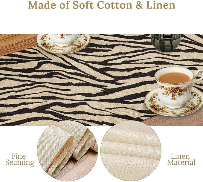 Fur Table Runner,Animal Zebra Skin Texture Pattern Table Runner for Coffee Table Dining Room Table Bedroom Party Holiday Decor 13x90inch