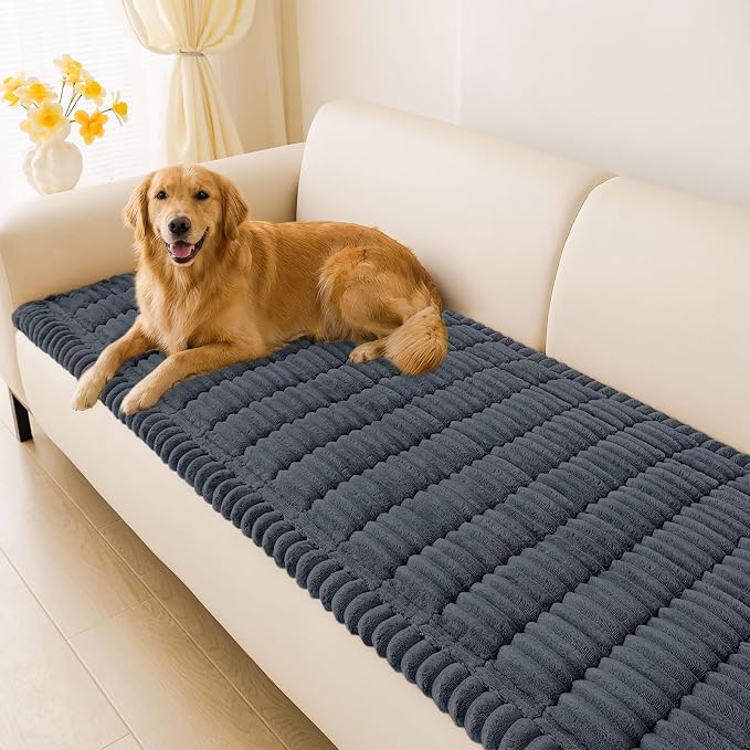hyha Couch Cover for Dogs Washable, Non Slip Thick Flannel Sofa Protector, Pet Friendly Plush Furniture Cover for Sectional Sofa & Loveseat (Charcoal Grey, 43" x 82.7")
