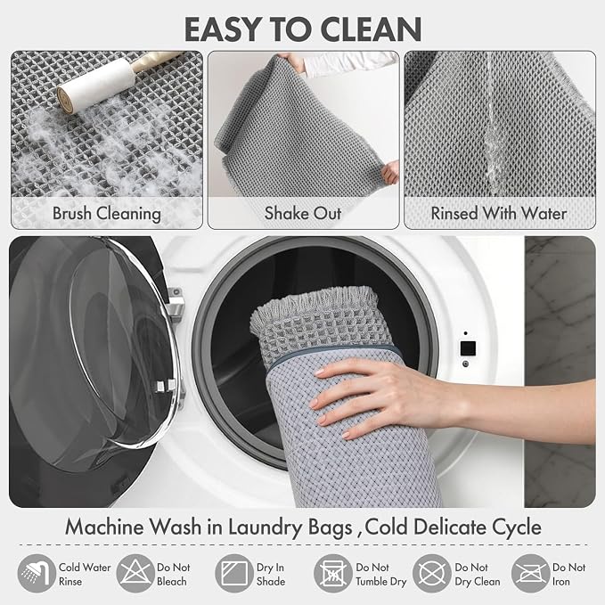 MIULEE Waffle Bathroom Runner Rugs, Super Absorbent Non Slip Bath Rug, Upgraded Soft Quick Dry Washable Boho Long Bath Mat with Tassels for Hallway Laundry Room Bedroom, 2'x4' (24"x48"), Light Grey