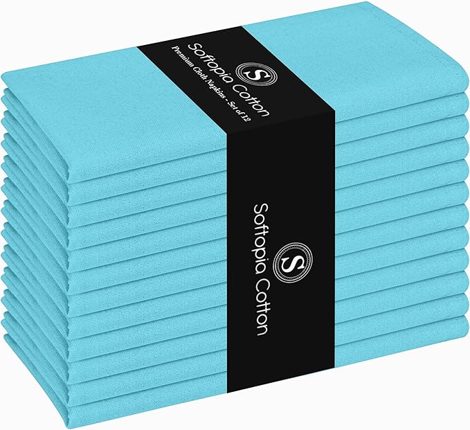 Ocean Blue Cloth Napkin 100% Cotton, 17x 17 Inches, Table Napkin for Dining, Lunch, Cocktail, Decorative Washable Napkins for Spring, Baby Showers, Easter - Aqua Blue (Set of 12)