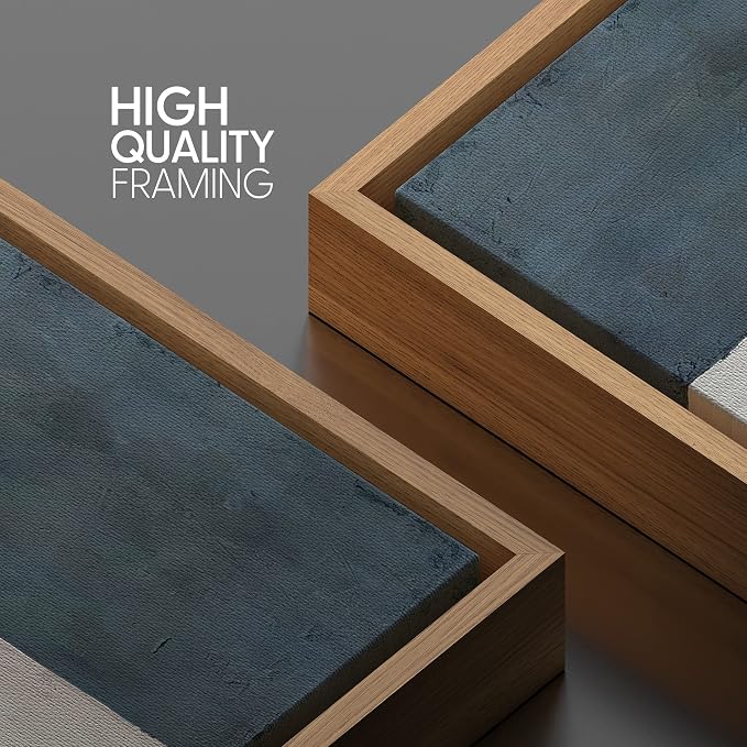 SIGNWIN Framed Canvas Print Wall Art Teal Gray Geometric Watercolor Squares Abstract Shapes Illustrations Modern Art Decorative Contemporary Minimal for Living Room, Bedroom, Office - 16"x16" Natural