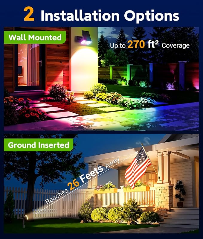 LETMY Solar Lights Outdoor Waterproof IP65, 4 Pack Solar Spot Lights Outdoor with 14 Big LEDs, 2-in-1 Wall Lights & 7 Modes Solar Landscape Spotlights for Pathway Yard Patio Decor Garden Gifts (RGB)
