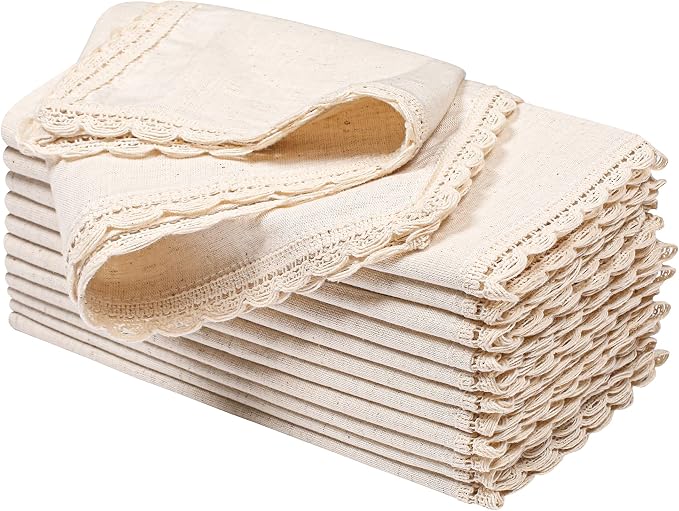 Flax Lace Cloth Dinner Napkins Set of 12 Natural - 20x20 Inches, Spring Basket Décor Premium Cotton Linen Dinning Table Napkin for Mother's Day, Wedding, Birthday | Soft Banquet Event Napkin