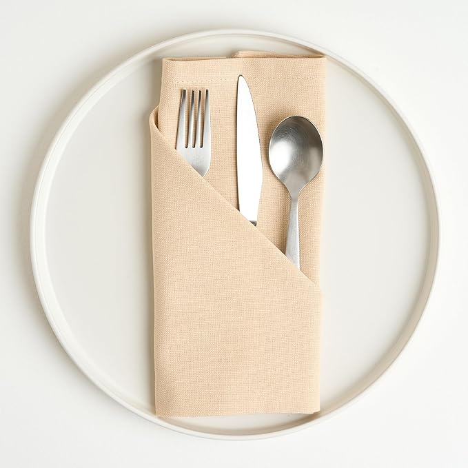 Cloth Napkins Set of 12 – Taupe 18x18 Inch Cotton Dinner Napkins – Soft, Reusable, Washable, Durable & Absorbent Table Napkins – Wedding, Restaurant, Hotel, Event Party Napkins – Casa De Lan