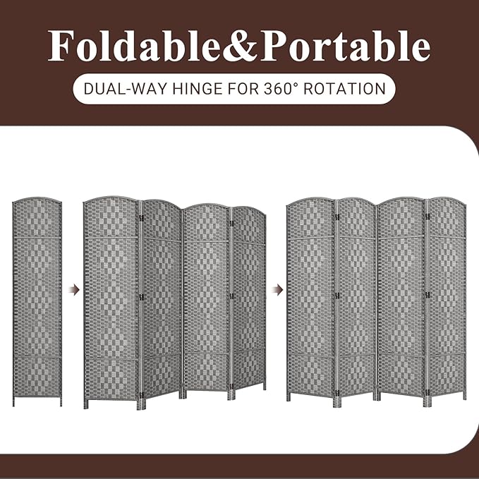HALLYBEE Room Divider, Room Dividers and Folding Privacy Screens, 16in Privacy Screen, 4 Panel Temporary Wall Partitions, 6ft Space Separation Panel Screen, Grey