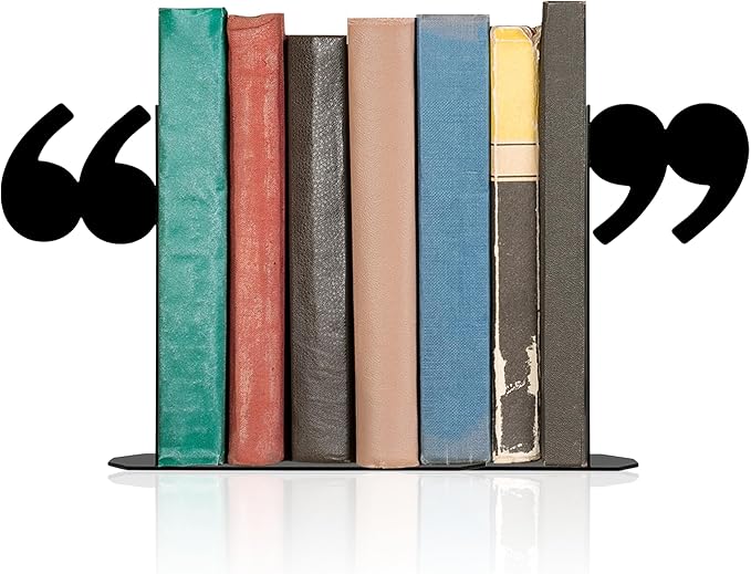 Bookends Decorative Unique Novelty Book Ends for Kids Books - Unique Bookends Decorative Metal Quotation Mark Design Bookshelf Decor, Bookish Decor for Shelves and Book Lovers Gift Ideas