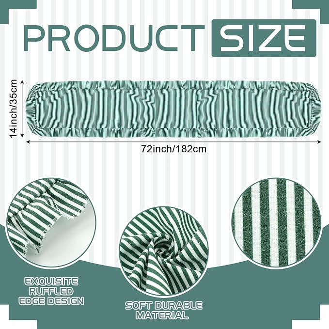 Christmas Green Stripe Ruffled Table Runner 72 Inches Long Scalloped Table Runner Rustic Cotton Tabletop Farmhouse Decor for Baby Shower Bride Shower Birthday Party Holiday Wedding