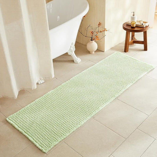 TYUU Waffle Runner Rug Bathroom, Boho Bathroom Rugs Non Slip Washable Long Super Absorbent Quick Dry Cute Bath Mat Farmhouse Bath Decor, 72"x24" Pale Green