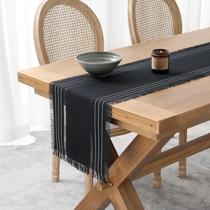 Chassic Farmhouse Style Table Runners, Rustic Boho 72 inches Long Table Runner for Dining Room,Holiday, Party and Wedding Tabletops Decor, 14 x 72 inch - Black