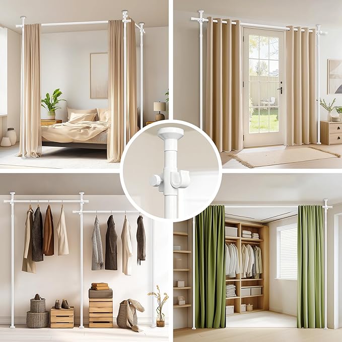White Room Dividers Tension Curtain Rod, No Drilling Adjustable 72-200" W x 43-120" H Pole,Divider for Room Separation