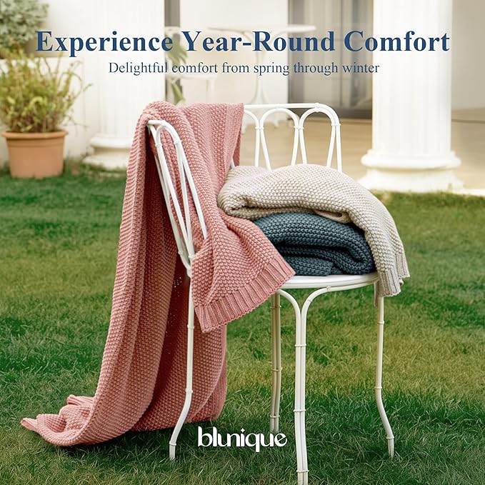 100% Cotton Cable Knit Throw Blanket, Lightweight Soft Knit Blanket for Sofa Couch Bed, Breathable All-Season Throw, Cozy Decorative Blanket, 50 x 60 Inch,Teal
