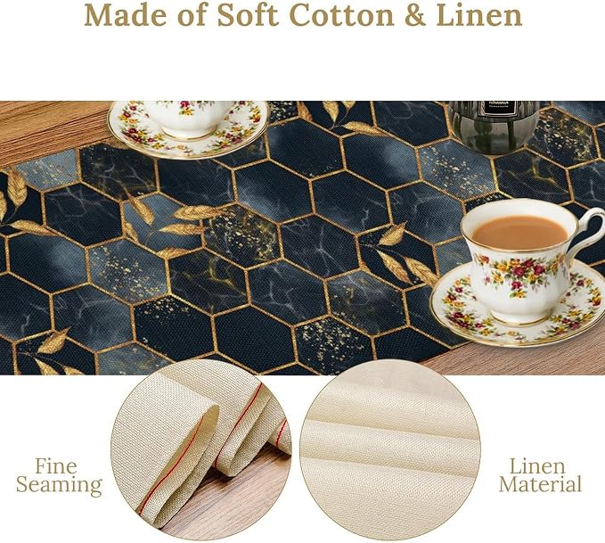 Marble Table Runner,Black Gray Gold Marble Texture Abstract Art Pattern Table Runner for Coffee Table Dining Room Table Bedroom Party Holiday Decor 13x72inch