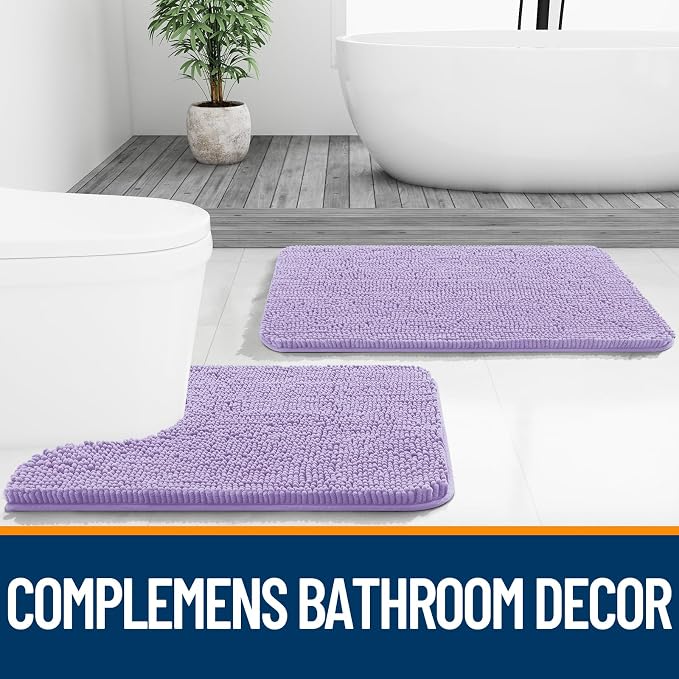 OLANLY Bathroom Runner Rugs 59x24, Soft Absorbent Chenille Bath Rugs, Rubber Backing Quick Dry, Machine Washable Long Bath Mats for Bathroom Floor, Tub and Shower, Home Decor Accessories, Lavender