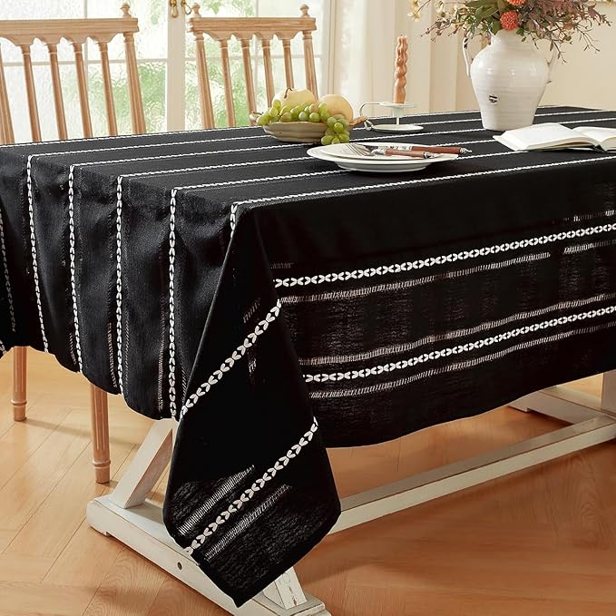 Chassic Farmhouse Style Linen tablecloths, Wrinkle Resistant Washable Dining Room Table Cloths for Small Rectangle Tables - 54 x 72 inches, Hemstitch Black