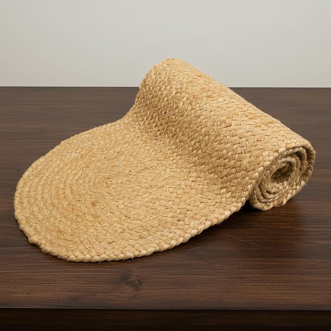 Encasa XO Dining Table Runner | Jute Handmade Style | Size 12x54 in | Jute Natural Bleach Color | for Coffee & Center Table