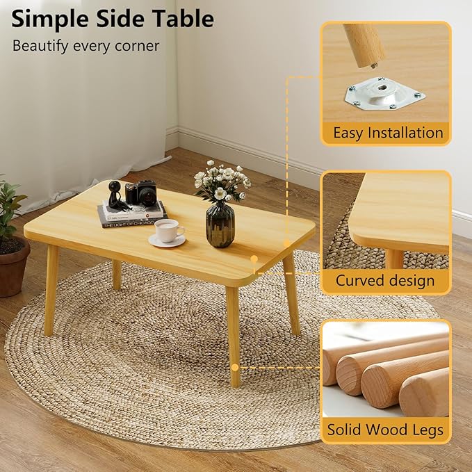Square Coffee Table Low Table with 4 Solid Wood Sturdy Legs,Floor Table Desk for Sitting on The Floor,19.7"D x 31.5"W x 16"H Inches,Living Room/Toy room Furniture,Rental house Furniture(Natural)