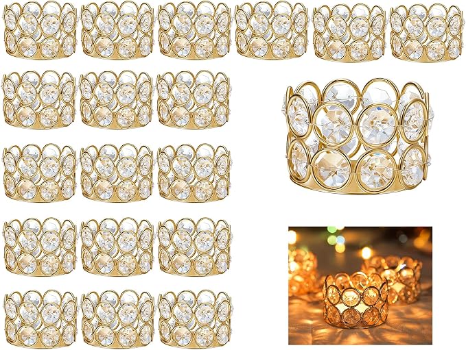 Pack of 20 Gold Crystal Tealight Candleholders - Candlestick Bowls Tea Lamp Candle Holders, Votive Candlestick Holders for Table Centerpieces, Diwali Decorations for Wedding Holiday Party Home Decor