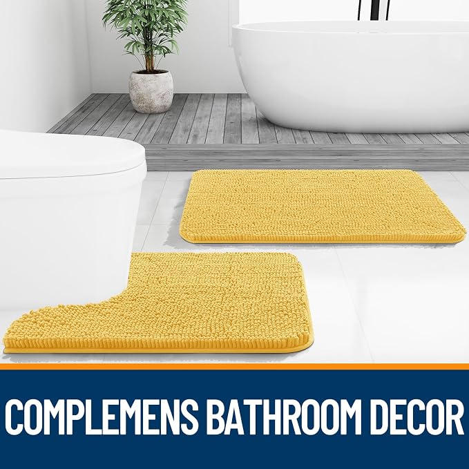 OLANLY Bathroom Runner Rugs 70x24, Extra Soft Absorbent Chenille Bath Rugs, Rubber Backing Quick Dry, Machine Washable Long Bath Mats for Bathroom Floor, Tub and Shower, Home Decor Accessories, Yellow
