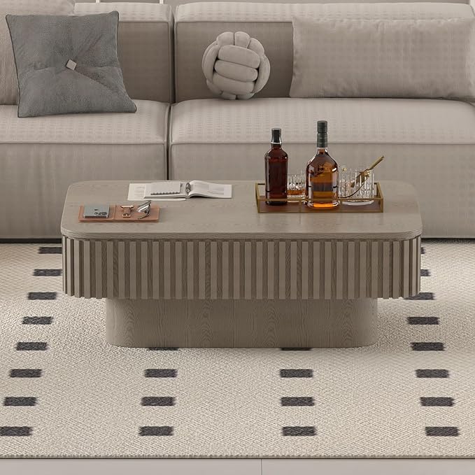 Lift Top Coffee Table for Living Room,Rectangle Handmade Solid Wood Strips, Fluted Coffee Table with Hidden Storage Compartment Small Space Office Apartment (38.6" L×26.8''W×13.8''H-Grey)