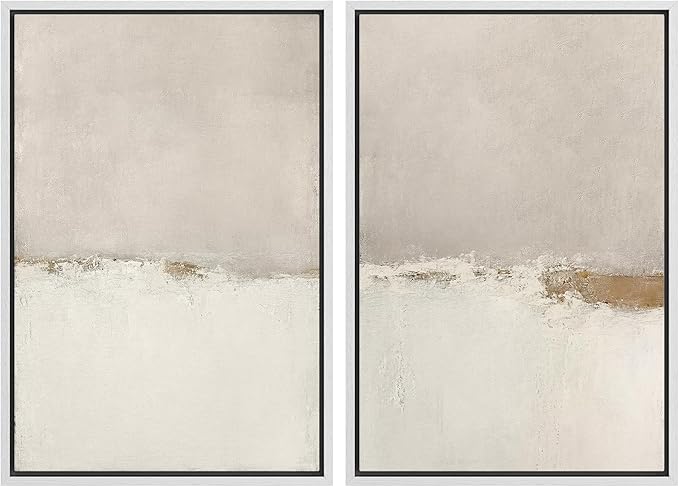 SIGNWIN Framed Canvas Print Wall Art Beige Gray Paint Strokes Abstract Grunge Landscape Prints Modern Art Minimalist Neutral Decor for Living Room, Bedroom, Office - 16"x24"x2 White