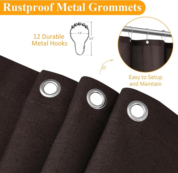 Naturoom Chocolate Brown 36 Inch Shower Curtain - Stall Narrow Half Linen Ultra Thick Fabric Shower Curtain Set with Hooks, Boho Farmhouse Rustic RV Camper Bath Curtains for Bathroom, 36x72