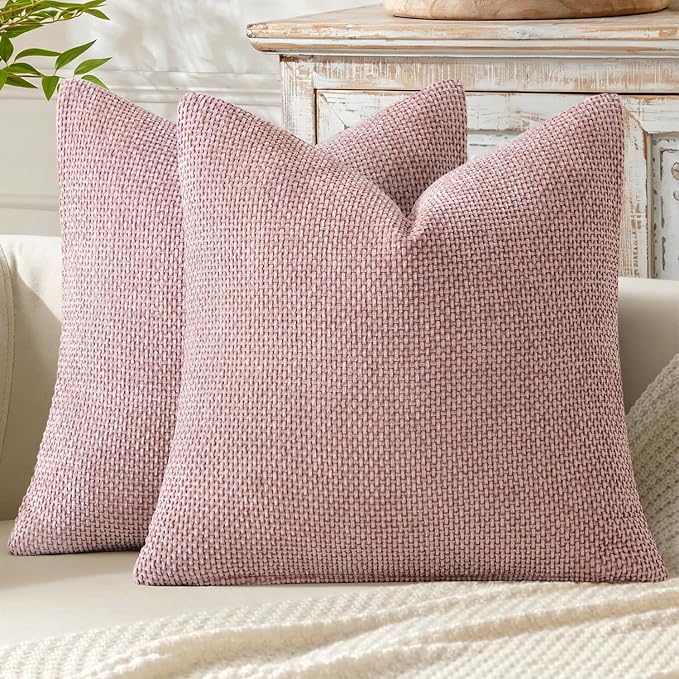 MIULEE Pack of 2 Couch Throw Pillow Covers 20x20 Inch Aesthetic Pink Modern Boho Accent Decorative Pillow Covers Soft Cute Chenille Farmhouse Cushion Covers for Home Decor Bed Sofa Living Room