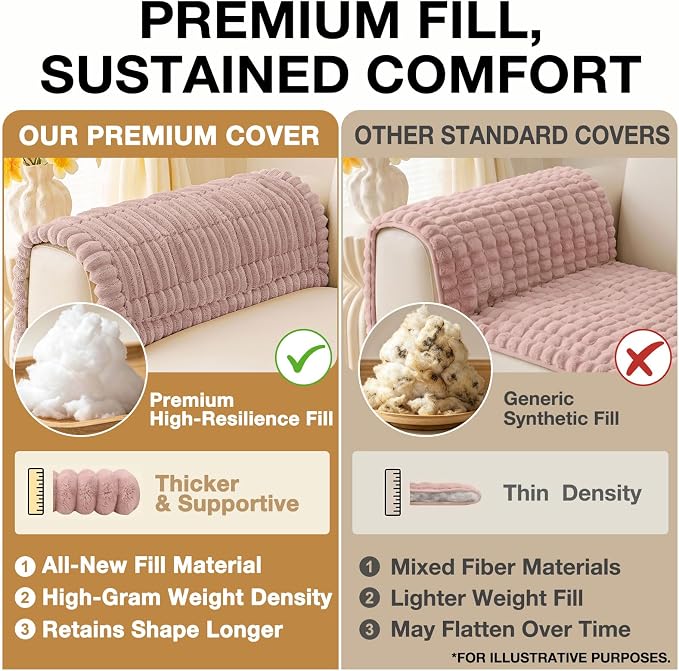 hyha Couch Cover for Dogs Washable, Non Slip Thick Flannel Sofa Protector, Pet Friendly Plush Furniture Cover for Sectional Sofa & Loveseat (Dusty Pink, 27.6" x 59")