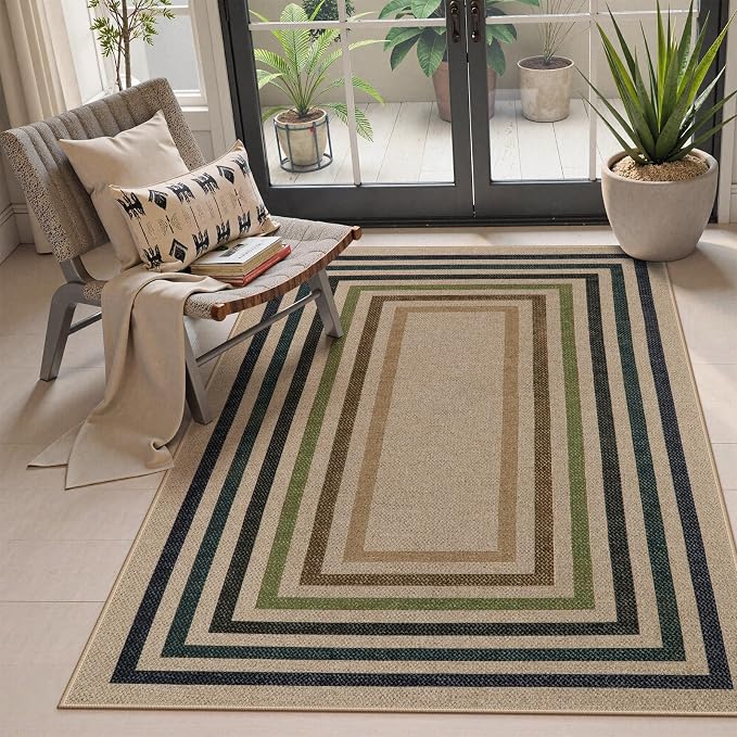 Lahome Enfys Modern Geometric Easy Jute Rug, 4x6 Washable Indoor Outdoor Carpet for Patio Living Room Farmhouse Natural Area Rug, Non Slip Contemporary Throw Mat for Entryway Office Dining Room