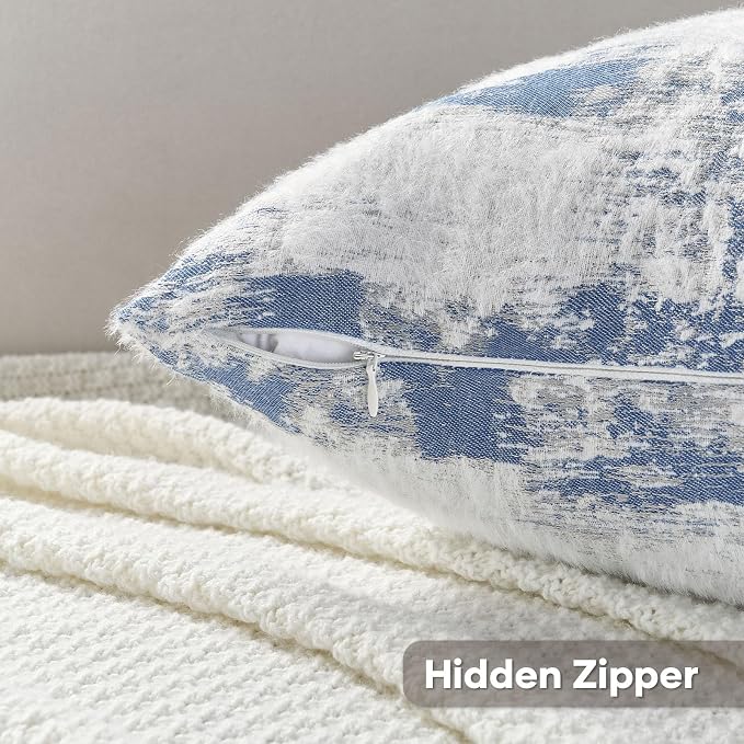 FUTEI Pack of 2 Faux Cashmere Jacquard Throw Pillow Covers 20x20 Inch Soft Marble Pattern Vintage Decorative Cushion Case Modern Farmhouse Accent for Couch Bed Living Room, Blue White