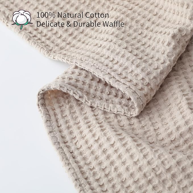 100% Cotton Waffle Blanket (Khaki - Full Size - 84 * 90''), Pre-Washed and Anti-Shrinkage Soft Lightweight Bed & Couch Blanket, 380 GSM Waffle Weave Throw Blanket for All Seasons