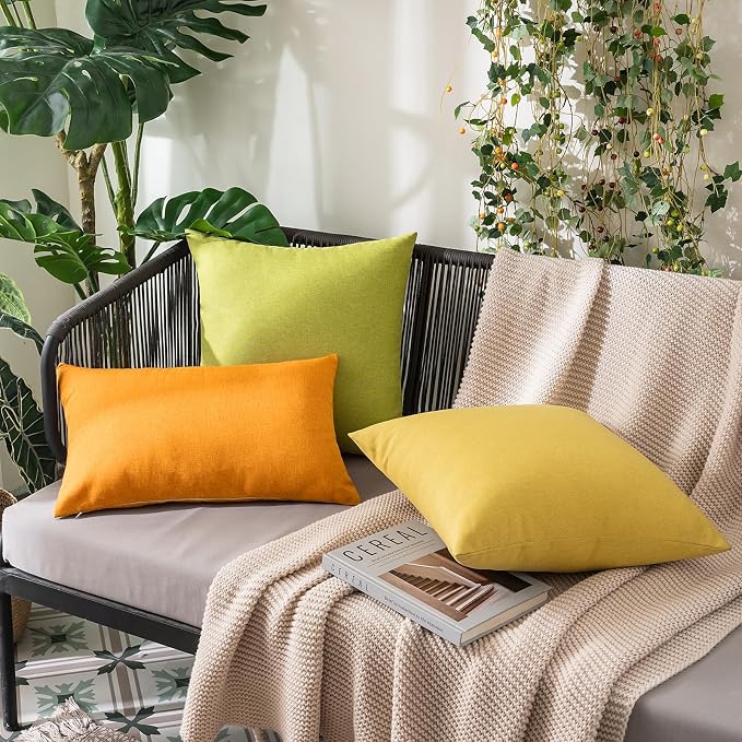 MIULEE Pack of 2 Decorative Outdoor Solid Waterproof Throw Pillow Covers Faux Linen Garden Farmhouse Cushion Cases for Summer Patio Tent Balcony Couch Sofa 16x16 Inch Pumpkin Orange