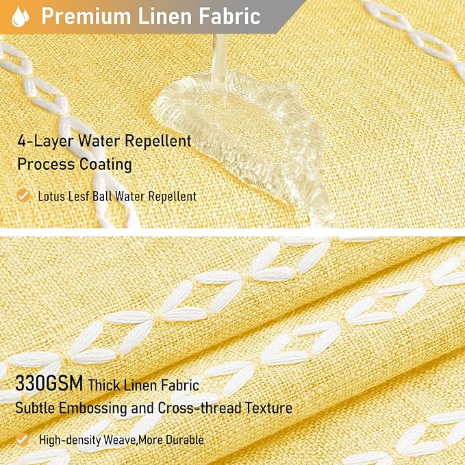BTTN Extra Long Shower Curtain, 72x96 Long Striped Boho Chic Linen Fabric Heavy Duty Shower Curtain with Hooks, Tall Bohemian Farmhouse Rustic Luxury Tassel Cloth Shower Curtain for Bathroom, Yellow