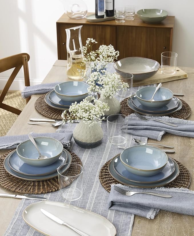 Oneida 897199 Organic Shades 12-Piece Dinnerware Set, Slate Blue