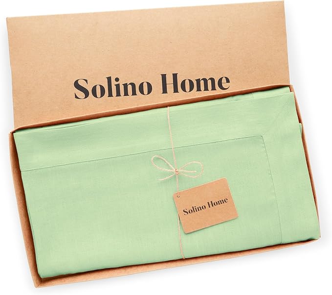 Solino Home Linen Tablecloth for Rectangle Tables 60 x 108 Inch - 100% Pure Linen Pastel Green Table Cloth - Fete, Machine Washable Cloth Tablecloth for Summer