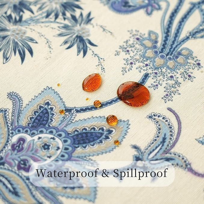 Blue Table Runner Cotton Polyester, Waterproof Seasonal Spring Summer Floral Retro Vintage Table Decoration for Kitchen Dining Home Party Decor - 12x90 Inch, Beige and Blue