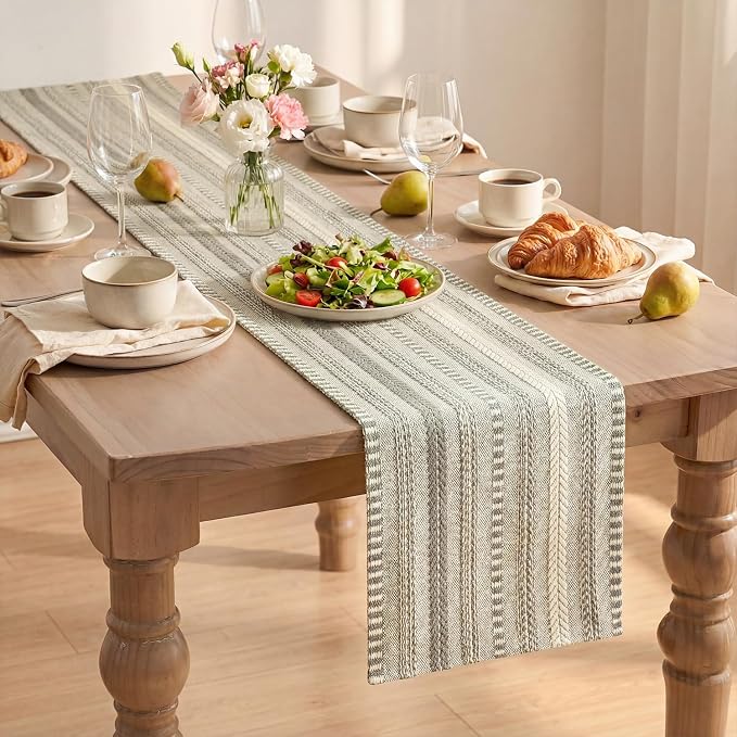 Artoid Mode Dark Grey Farmhouse Woven Table Runner, Seasonal Holiday Rustic Kitchen Dining Table Decoration for Home Party Decor 12x48 Inch
