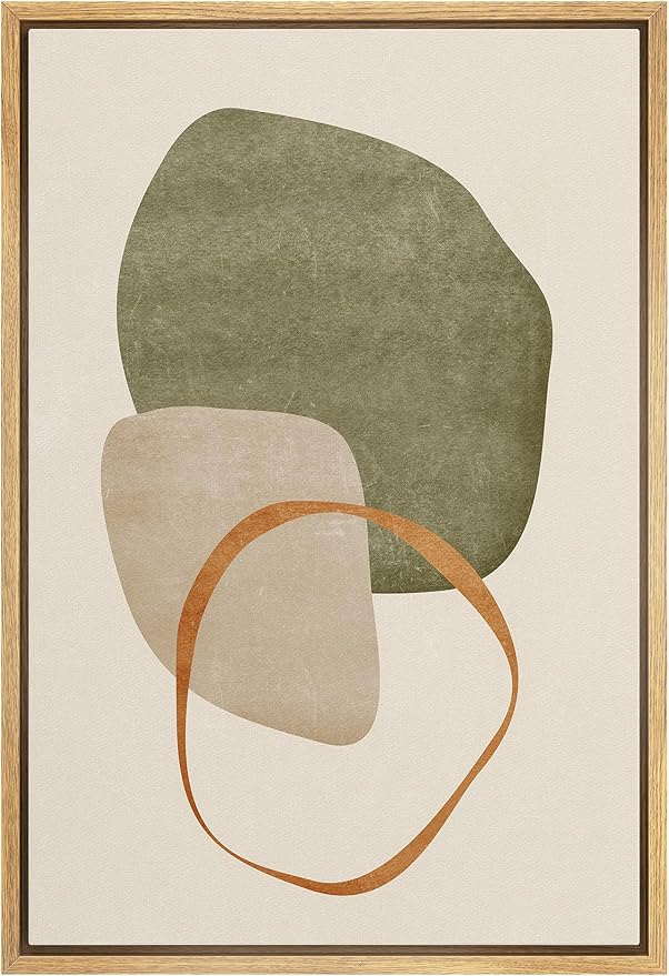 IDEA4WALL Framed Canvas Print Wall Art Retro Gold Sage Green Gray Geometric Color Blocks Abstract Shapes Illustrations Modern Art Decorative Minimalist Multicolor for Bedroom - 16"x24" Natural