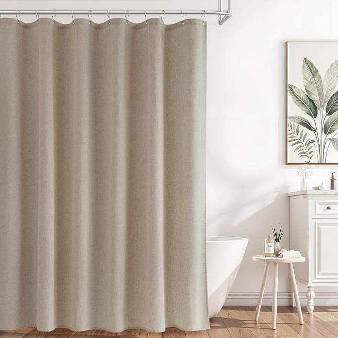 Naturoom Linen Shower Curtain 80 Inch Long for Bathroom Boho Farmhouse Fabric Shower Curtains Set with Hooks Neutral Cloth Modern Cottage Core Waterproof,Cobblestone