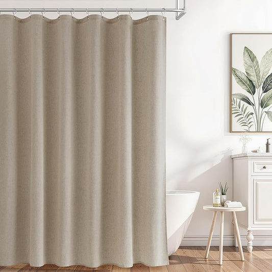 Naturoom Extra Long Linen Shower Curtain 90 Inch Long Shower Curtains Set with Hooks for Bathroom Boho Farmhouse Fabric Neutral Cloth Modern Cottage Core Waterproof,Cobblestone