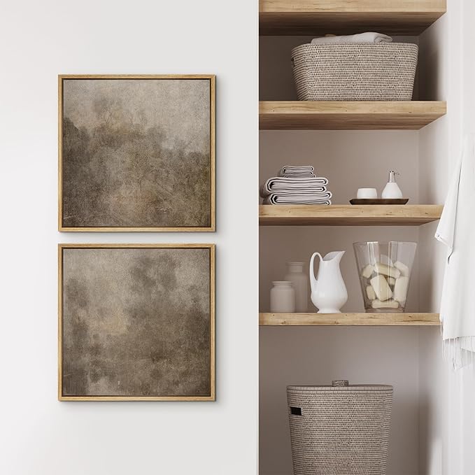 SIGNFORD Framed Canvas Print Wall Art Set Vintage Rustic Neutral Tones with Subtle Patterns Illustrations Modern Art Minimal Relax/Calm for Living Room, Bedroom, Office - 16"x16"x2 Natural