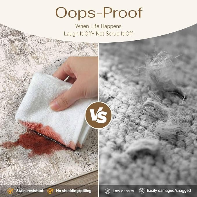 2x5 Washable Runner Rug Brown Grey Abstract Non Slip Soft Low Pile Hallway Kitchen Rug Neutral Modern Carpet for Laundry Bathroom Bedroom Living Room Home Decor