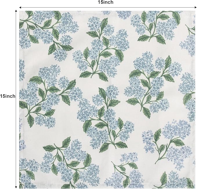 Sage Green Hydrangea Cloth Napkins Set of 12,Blue and White Vintage Floral Dinner Napkins Natural Linen Cotton -Reusable, Premium Hotel Quality Party Napkin Towels for Everyday Use, Weddings