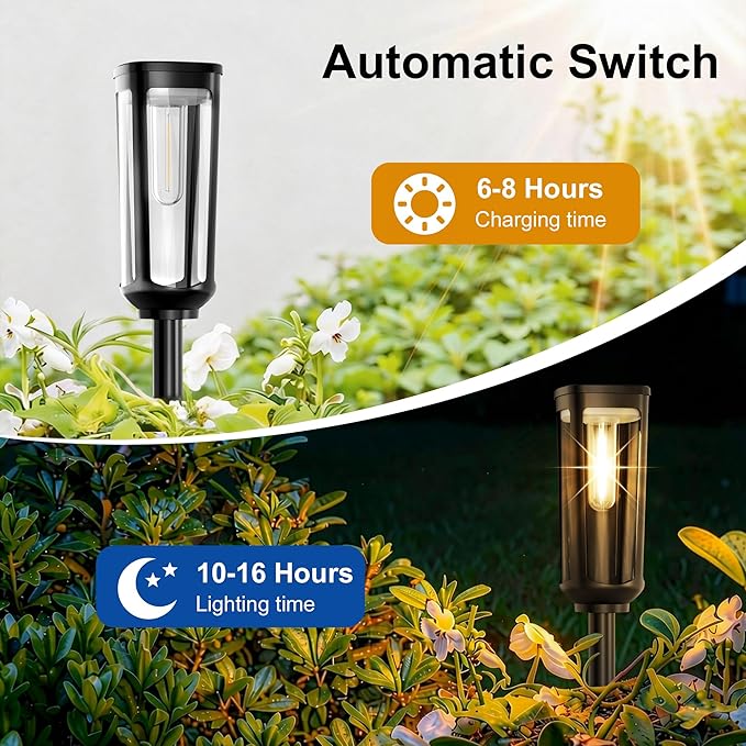 Solar Pathway Lights Outdoor Waterproof IP65, 6 Pack Warm White Solar Walkway Lights, Auto On/Off Outdoor Light for Lawn Garden Patio Driveway Decor Landscape Lighting