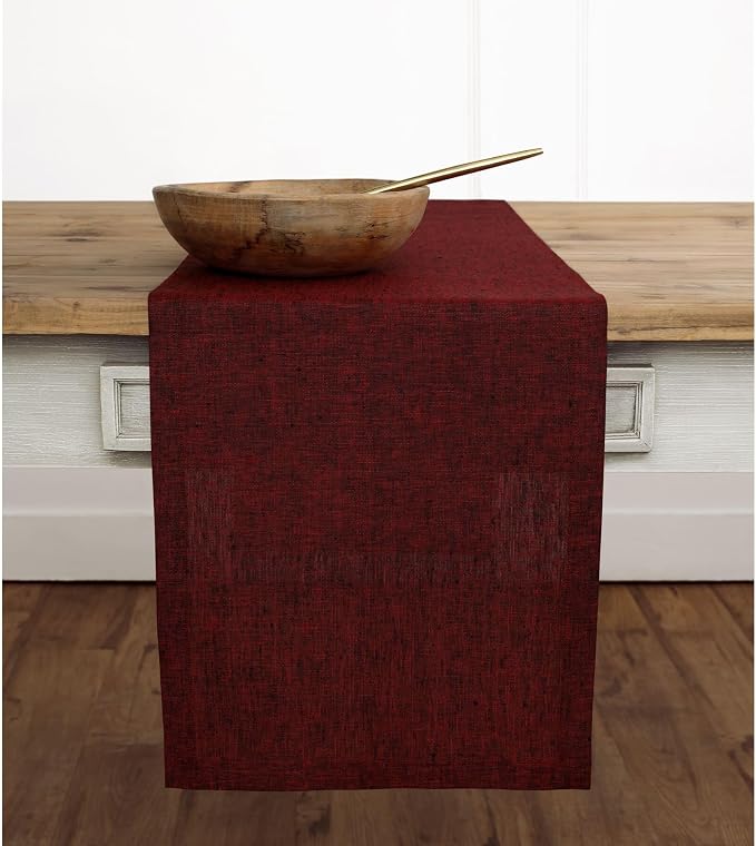 Solino Home Linen Red Garnet Table Runner 108 Inches Long - Athena, 100% Pure Linen Dining Table Runner 14 x 108 Inch for 4th of July
