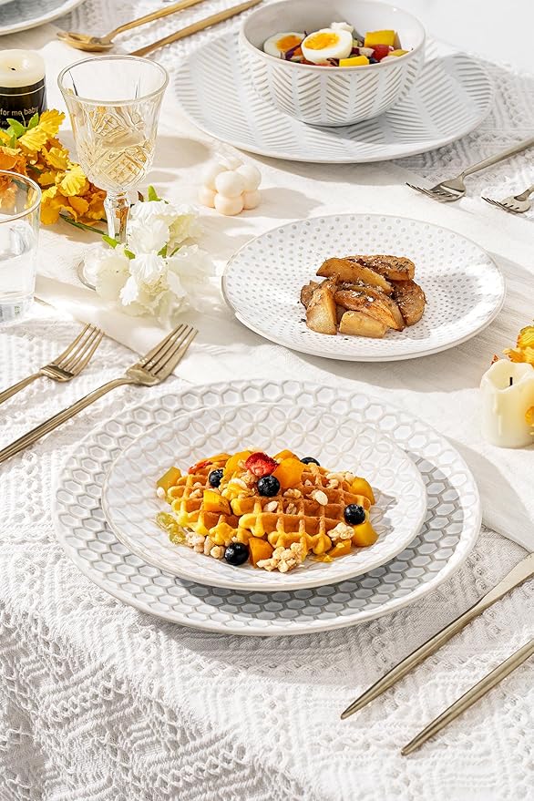 FOBENTA 24-Piece Ceramic Dinnerware Set with Mugs,Complete Plates and Bowls Set for 6,Stylish Dish Set with Coffee Cups for Hosting, Families, & Gift Giving