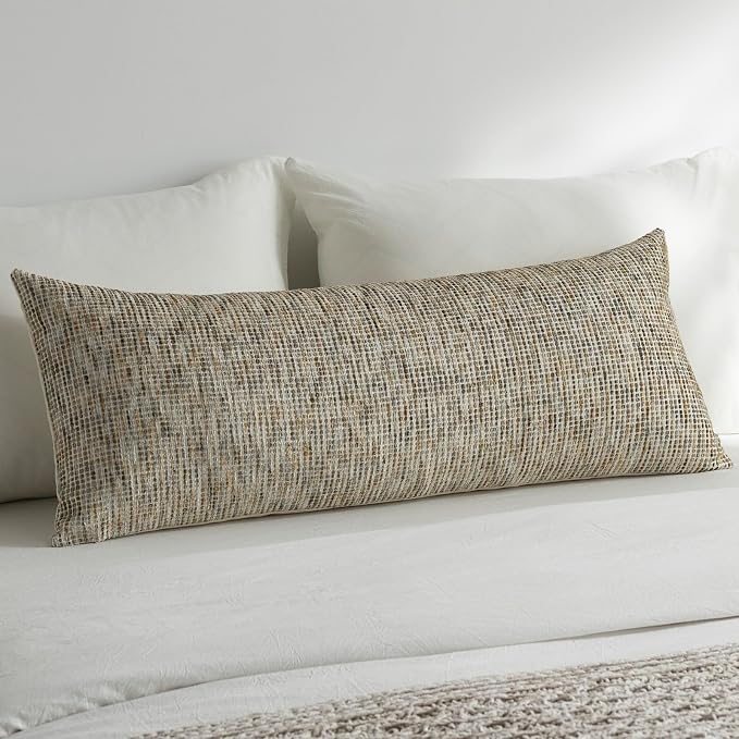 Pack of 1 Neutral Lumbar Pillow Covers 14x36 Boho Textured Dots Stripe Chenille Rectangular Long Decorative Body Pillow Cases Accents for Living Room Couch Bed Farmhouse Home Decor, Brown Grey